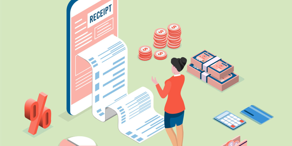 Easy contactless payment via smartphone concept. digital payment service as smartphone application Receipt the seller forms at the online checkout for transfer to the buyer or client